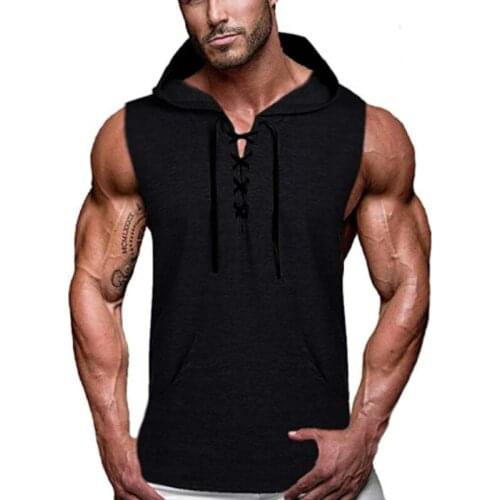 2020 New Mens Casual Hooded Solid-color Vest Sleeveless Vest Men Fashion Cotton Clothing Funny Tank Top Mesh Singlet Men