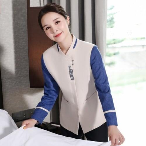 New Arrival 2020 Fashion Autumn Winter Women Hotel Waiter Cleaner Work Uniforms Restaurant Workwear Housekeeping Uniform AS467