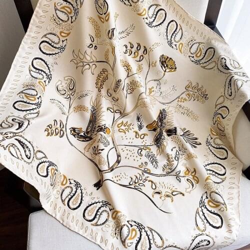 New classic fashion flower Fortune tree bird printing pattern hand stitch twill silk 90 large square scarf decorative shawl gift