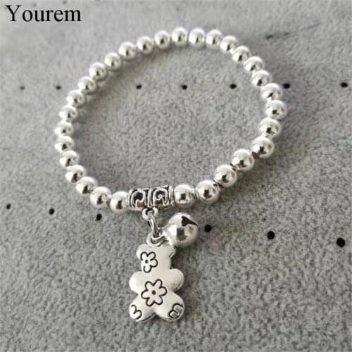 Yourem fashion vintage antique silver color bell bear bracelets for women jewelry vintage ethnic oso charm bracelet accessories
