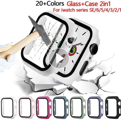 Full Cover For Apple Watch Series 6 SE 5 4 3 2 1 Plastic Bumper Hard Frame Case With Glass For iWatch Screen Protector 19 Colors
