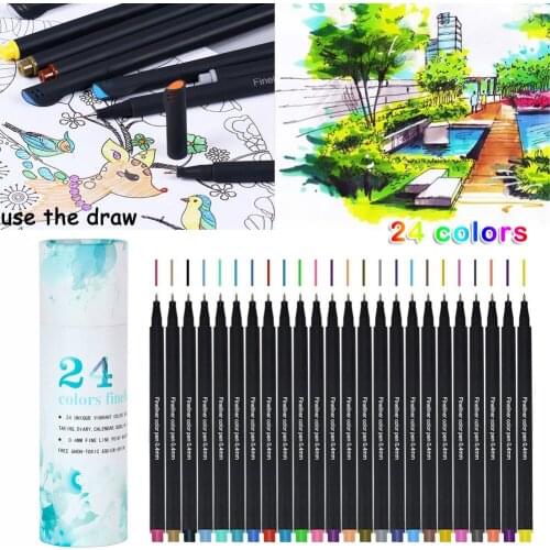 24 Pcs Fine Liner 0.4mm Drawing Pens Different Colors Quick Drying for Writing School New Arrival