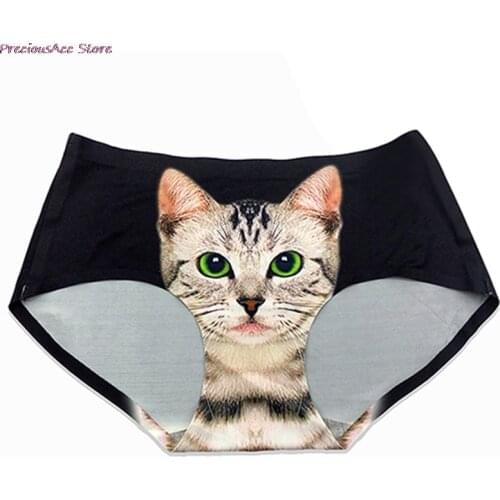 Sexy Pussycat Panties 3D Cat Print Underwear Clothes Funny Female Anti Emptied Women Brief
