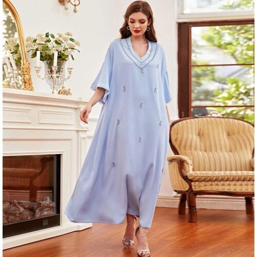 Turkey Muslim Dress Women Dubai Robe Embroidery Kaftan Ethnic Long Sleeve Wild Dresses Caftan Abaya Islamic Clothing Plus Size