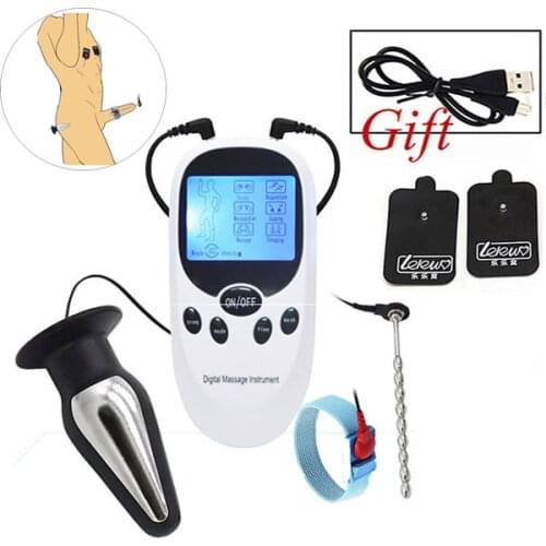 USB Charge Dual Output Host Electric Shock Anal Plug Urethra Stimulation Rod Penis Ring Massage Pads Medical Themed Male Sex Toy