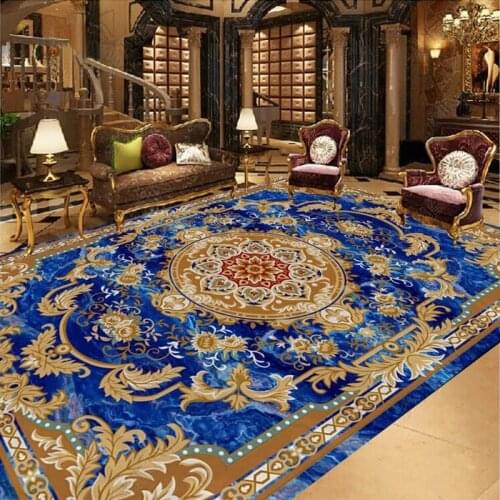 European Style Blue Carpet Floor Painting Wallpaper Living Room Study PVC Self Adhesive Waterproof Floor Sticker Luxury 3D Mural