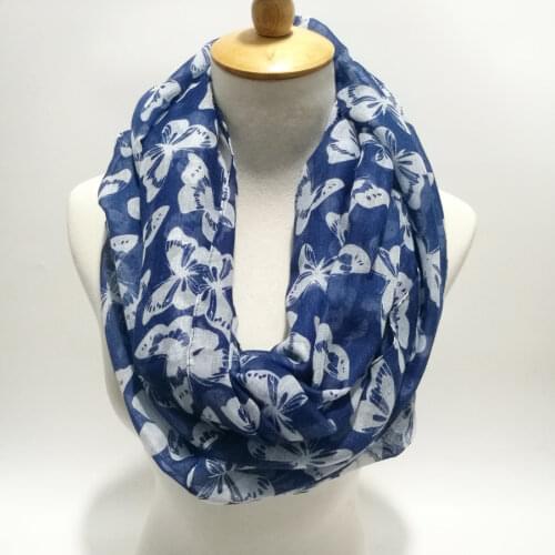 Visual Axles Winter Animal Print Infinity Scarf Women Luxury Blue Butterfly Snood Loop Ring Scarves Shawl Oversize 180*90cm