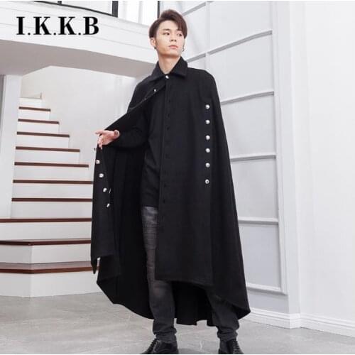 Yuppie tide wool coat male warlord British style knee long Cape loose winter tooling personality stage