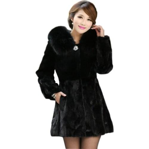 2019 Newest Women Genuine Mink Fur Coat with Rex Rabbit Fur and Fox Fur Hoody Female Winter Warm Outerwear Plus Size