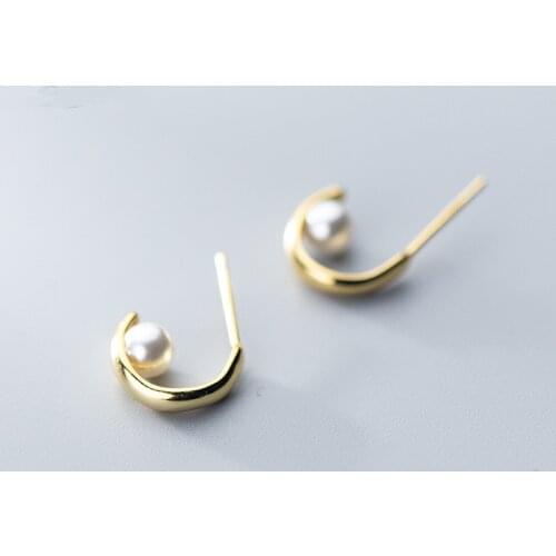 925 Solid Sterling Silver Geometric Pearl Stud Earrings For Women Elegant Prevent Allergy boucle d'oreille pendientes eh536