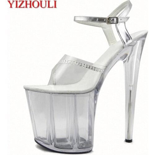 Womens Platforms shoes 20cm Exotic Dancer high heel shoes clear summer sandals Gorgeous motorcycle Crystal Dance Shoes