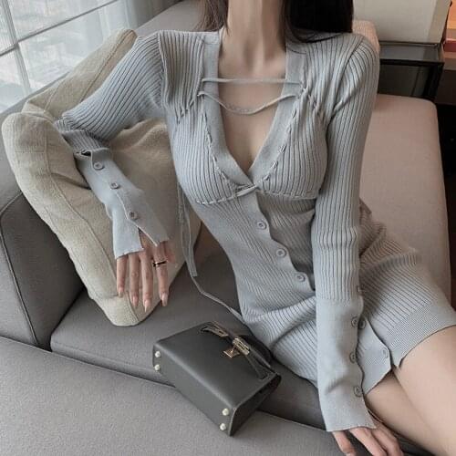 Tight Knit Dress Womens Autumn And Winter New Sexy Temperament Waist Pack Hip Skirt