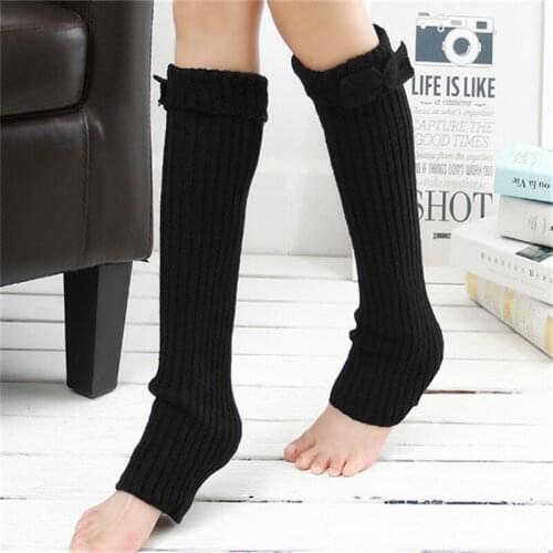 Winter Female Socks Bow Knitting Socks Women Knitted Long Boot Knee Socks Knee High Cotton Meias Calcetines Mujer