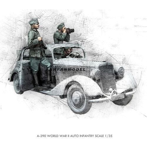 1/35 Resin model kits soldier colorless and self-assembled (3 soldiers without car) A-290