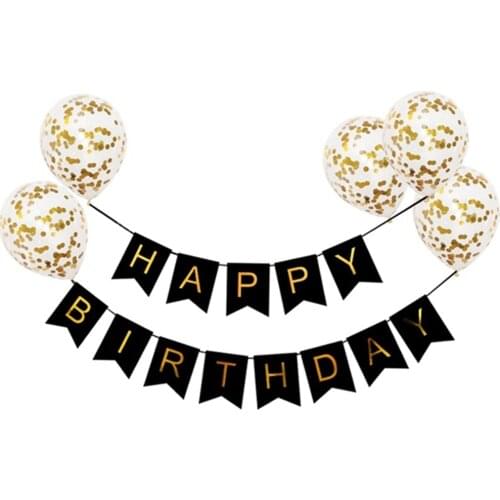 1set 12inch Gold Confetti Balloons Inflatable Baby Shower Birthday Balloon Black Happy Birthday Banner Birthday Party Decoration