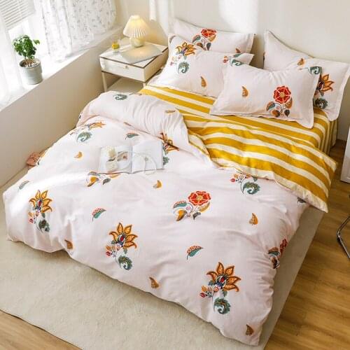Home Textile 1pcs Duvet Cover 100%Cotton Flower pattern Duvet Cover Queen Size Printed Nordic Style King Not With Pillowcase