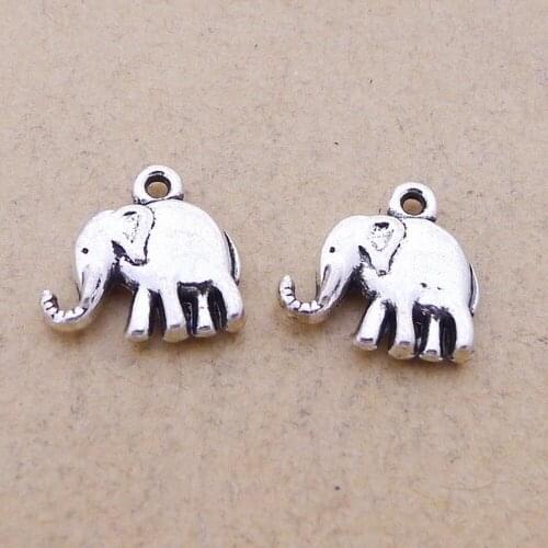 100pcs Elephant Charms 13mm x 14mm DIY Jewelry Making Pendant antique silver color