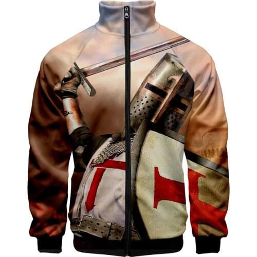 2021 Classic movie Knights templar 3D Zipper Sweatshirt Jackets Fashion Spring Autumn Clothes stand collar Men Tops Plus size