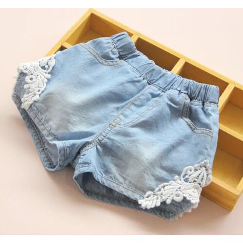 2021 Hot Summer Fashion Beauty Children Little Baby Kids Lace Edges Jeans Girls Denim Blue Shorts For 2 3 4 6 8 10 12 Years Old