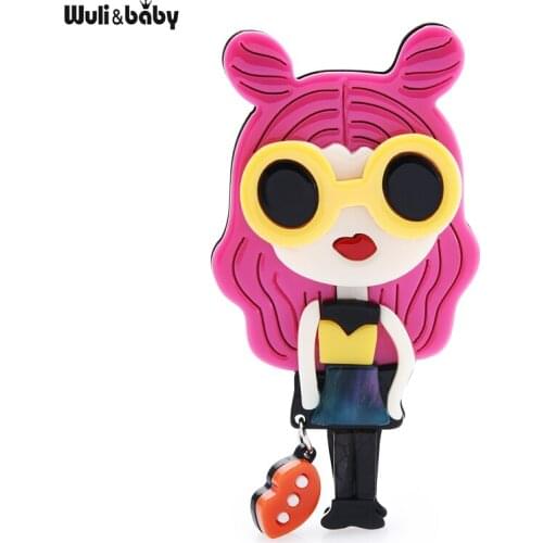 Wuli&baby Acrylic Fashion Girl Brooches For Women Carry Bag Wear Glass Modern Lady Figure Party Casual Brooch Pin Gifts