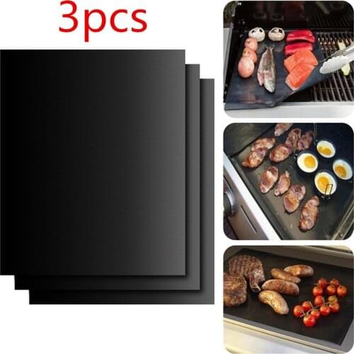 Bbq Accessories 3pcs Reusable Non-Stick BBQ Grill Mat Pad Baking Sheet Portable Outdoor Picnic Cooking Barbecue Oven Tool