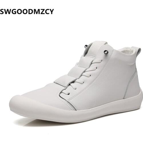 Ankle Boots Men Genuine Leather Boots Mens Winter Sneakers White Mens Boots Casual Fashion Designer Shoes Men High Quality Buty