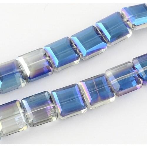 40pcs/strand Transparent Half Electroplate Faceted Glass Beads Strands Square for Diy Jewelry Making Findings 13x13x7.5mm