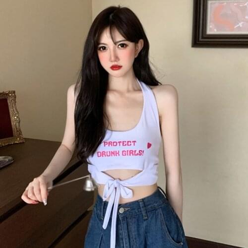 DAXIN Summer Women Bowknot Tank Tops Lace-up Bottoming Short Top Sling Halter Neck Tanks Tops S-XL Female Crop Top Ladies Shirt