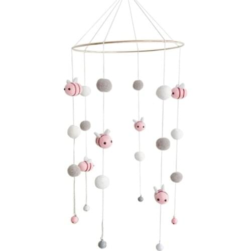 Baby Rattle Crib Mobile Toy Bed Bell Rotating Wind Chimes Hairball Bees Pendant