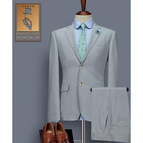 White blue wedding striped line suit men with pants 2018 ternos masculino slim fit 3 pieces suits