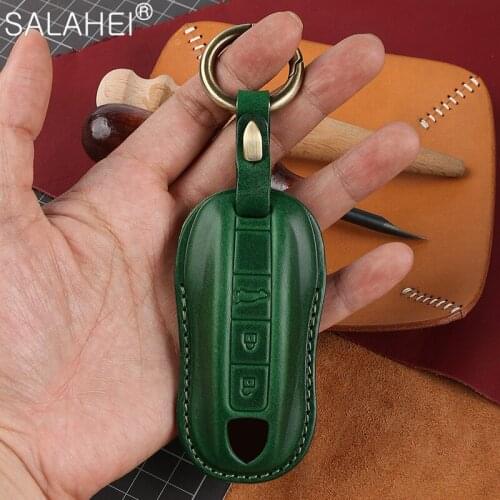 Leather Car Key Case Cover For Porsche Cayenne Macan 911 Boxster Cayman 2018 Panamera Keychain Interior Accessories Shell