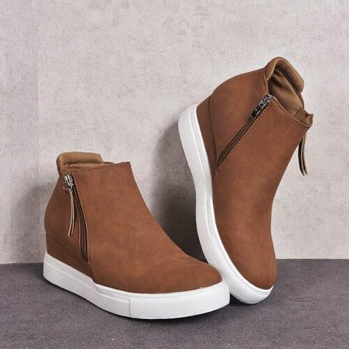 2020 Womens Wedge Sneaker Vulcanize Shoes Fashion Zip Leopard Increase Within Zapatos De Mujer New Fashion for Girl