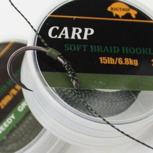 20m Soft Braided Hooklink Carp Fishing Line for Hair Rig Un Coated Hooklink Braid 25LB Carp Coarse Feeder Fishing Tackle