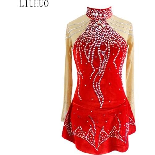 LIUHUO figure skating costume Red making factory skating skirt girls skating costume costume rose red skirt factory shop