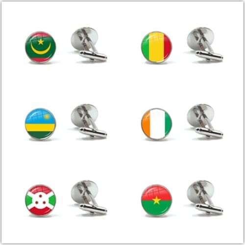 Mauritania,Mali,Rwanda,Coate d'Ivoire,Burundi,Burkina Faso 16mm Glass Cabochon Cufflinks Button Male Gentleman Cuff-link Gift