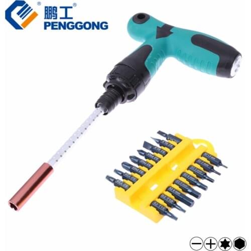 PENGGONG Multitool Screwdriver Set Magnet Telescopic Rod Ratchet Screwdriver Torx/Phillips/Hex Bits T Wrench Hand Tools 17pcs
