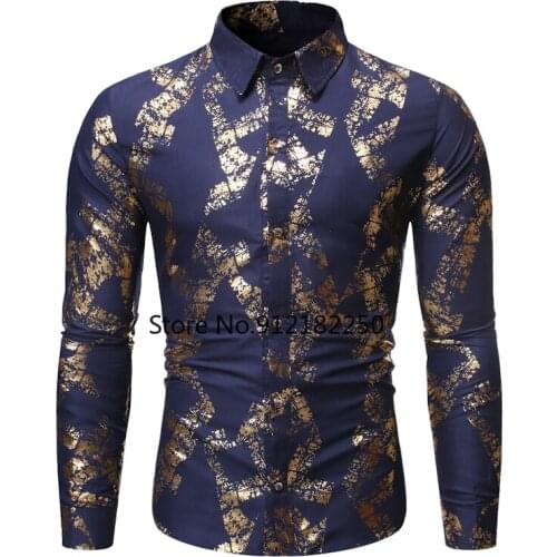 Fashion Geometric Bronzing Shirt Men Camisas Hombre 2021 Brand Slim Fit Long Sleeve Mens Dress Shirts Business Tuxedo Shirt Male