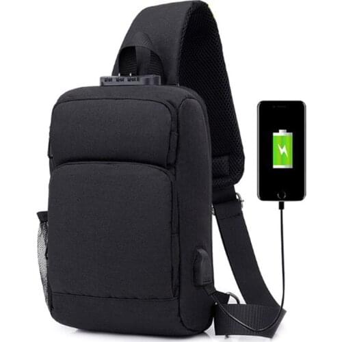 Male high grade chest bag travel shoulder bag womens single shoulder Nylon leisure waterproof USB Charging Male Sling Bag