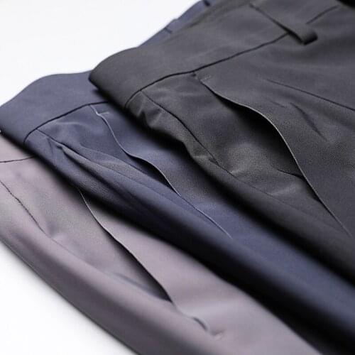 2021 summer high-end rubber pressed mens trousers Silky, ironing, breathable and cool, elastic business men slim straight casua