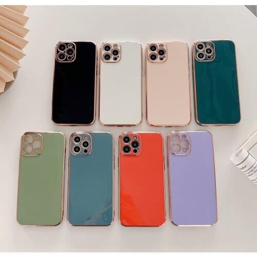 Soft TPU Case For iPhone 11 12 Pro Max Mini 11Pro 12Pro 12Mini 7 8 Plus X XR XS Max SE 2020 Case Plating Gold Frame Phone Cover