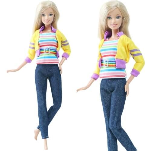 BJDBUS 3 Pcs/Set Doll Outfit Yellow Short Coat Cute Vest Trousers Daily Casual Sport Wear Clothes for Barbie Doll Accessories
