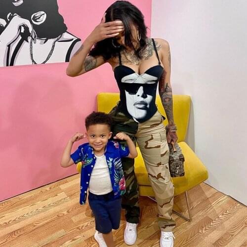 Skinny Shirts Topwear Street Girl Tees Literature Character Print Stitching Color Slim Corset for Women Deep V Neck Sexy