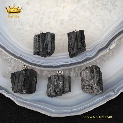 5pcs Nugget Tourmaline Pendants Wholesale,Large Black Tourmaline Nugget Charms for Jewelry Making Necklace Supplies