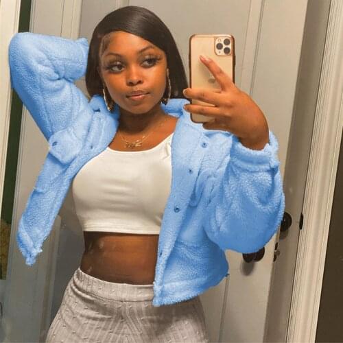 TNNAOFF Sexy Keep warm Wool jacket for Women Winter Clothes Long Sleeve Button Crop Top Fashion Harajuku streetwear Elegant Coat