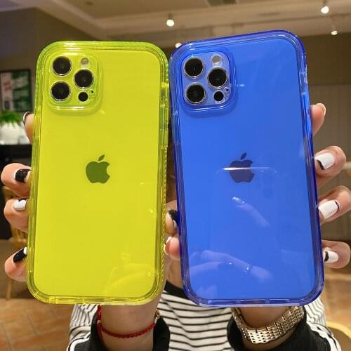 Transparent Bumper Silicone Phone Case For iPhone 11 12 Pro Max XR XS Max X 7 8 Plus 12 Mini Clear Shockproof Fluorescent Cover
