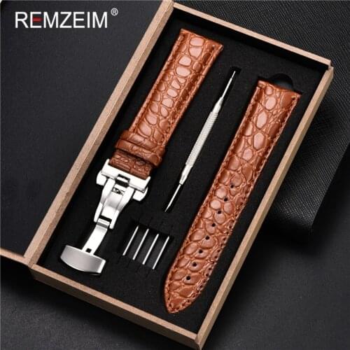 REMZEIM New Calfskin Leather Watch Straps 16 17 18 19 20 21 22 24mm Watchband For Women Men Watch Band Black Brown With Box