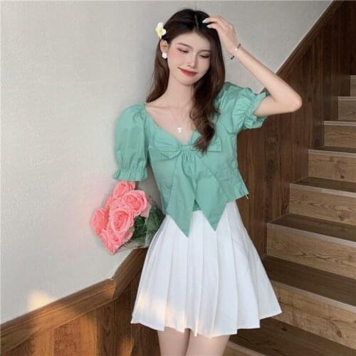 French Bow Short-sleeved Shirt Female Design Sense Niche Summer New Korean Style Slim Short Top