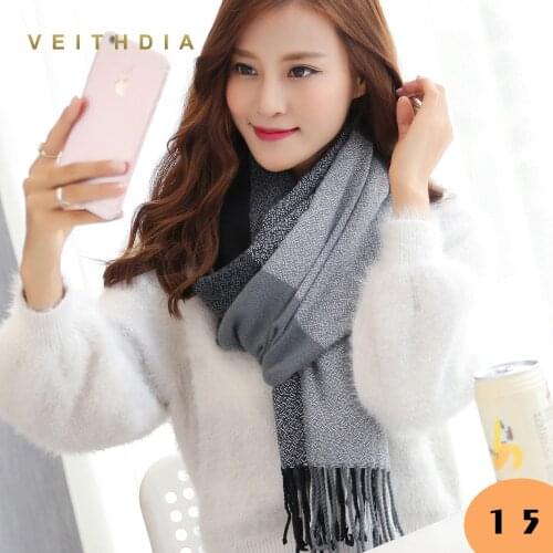 VEITHDIA New Autumn Winter Female Wool Scarf Women Cashmere Scarves Wide Lattices Long Shawl Wrap Blanket Warm Tippet wholesale