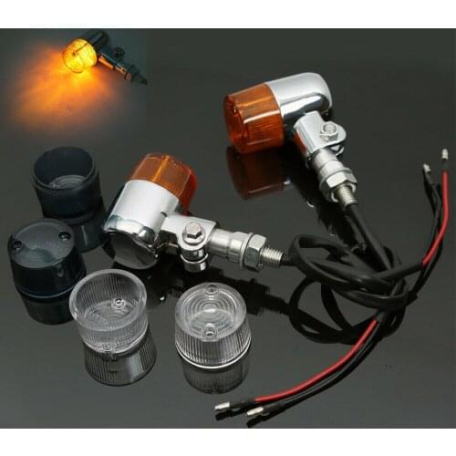 Motorcycle Black Chrome LED Metal Round Stalk Turn Signals Light For Dual Sport Cruiser Cafe Racer Chopper CB GS Custom