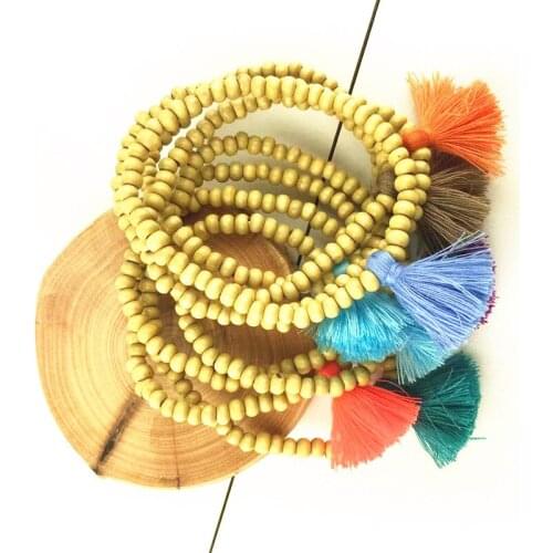 Dongmu Jewelry New Tassel Bracelet 5mm Wooden Bead Bracelet Multi-Piece Bohemian Style Fashion Accessories Birthday Gift summer